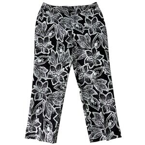 Linda Allard Ellen Tracy Pants 8 MED Black White Floral Straight Leg Ankle